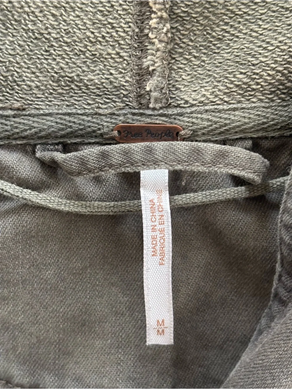 Free People Washed Olive Hooded Drawstring Jacket
